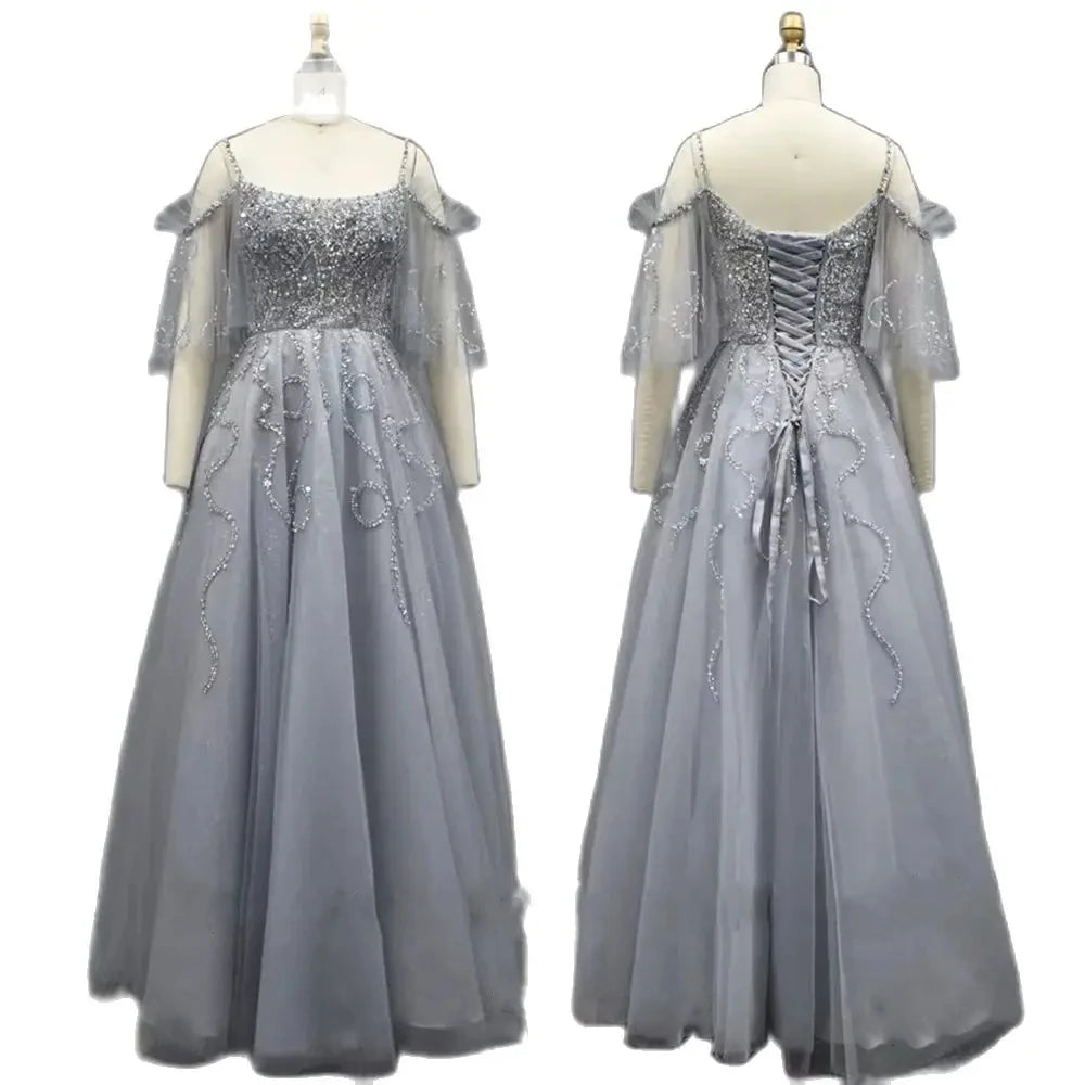 Bargain Blast Serene Hill Arabic Gray A Line Luxury Dubai Evening Dresses Gowns 2024 Beaded Lace Up For Women Wedding Party LA72256 Bargain Blast Serene Hill Arabic Gray A Line Luxury Dubai Evening Dresses Gowns 2024 Beaded Lace Up For Women Wedding Party LA72256