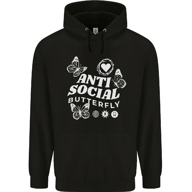 Final Sale Antisocial Butterfly Funny Mens 80% Cotton Hoodie