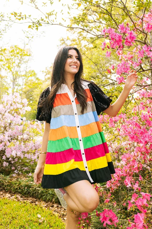 Savings Bonanza Multi Color Tier Black Sequin Poof Sleeve Dress