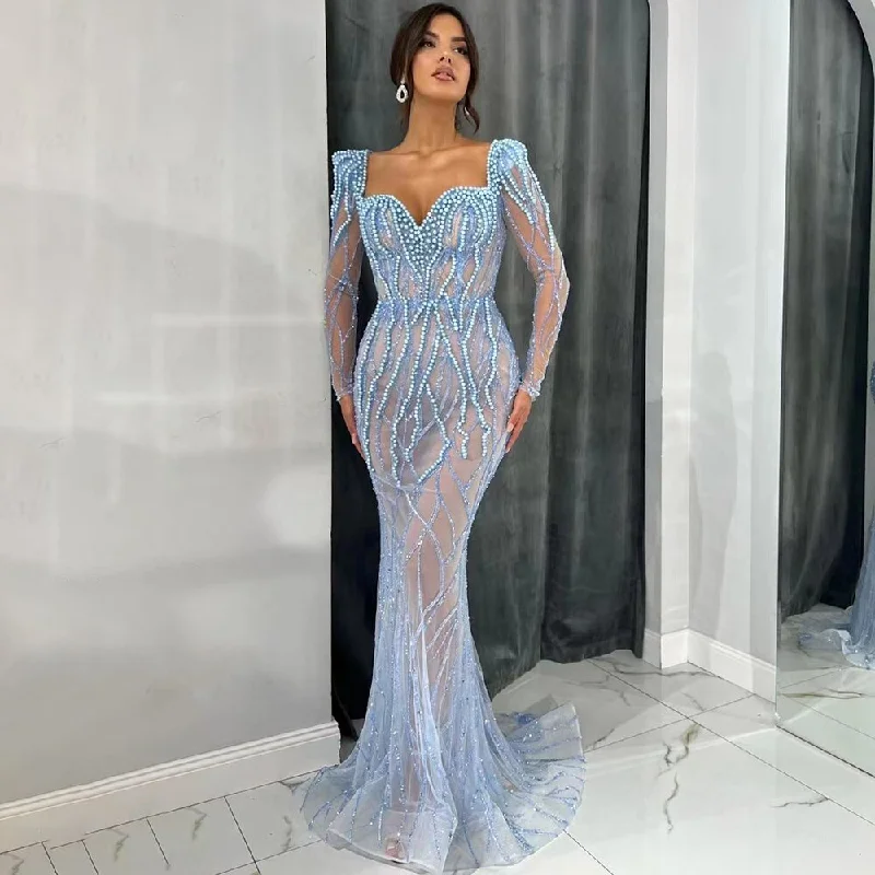 Deep Discounts Serene Hill Blue Mermaid Luxury Pearls Beaded Arabic Elegant Evening Dresses Gowns For Woman Wedding Party LA71861 Deep Discounts Serene Hill Blue Mermaid Luxury Pearls Beaded Arabic Elegant Evening Dresses Gowns For Woman Wedding Party LA71861