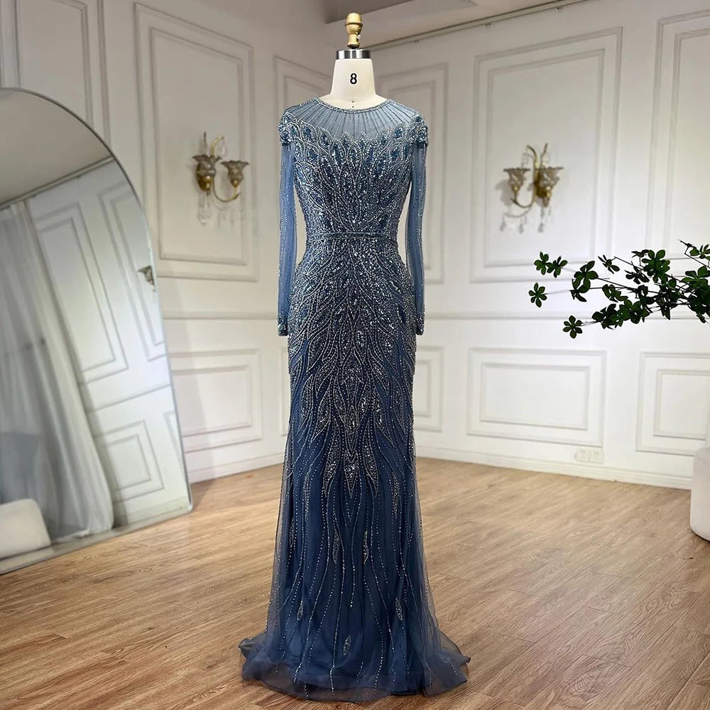 Price Meltdown Serene Hill Muslim Blue Mermaid Luxury Beaded Dubai Long Evening Dresses Gowns for Women Wedding Party 2024 LA71999L Price Meltdown Serene Hill Muslim Blue Mermaid Luxury Beaded Dubai Long Evening Dresses Gowns for Women Wedding Party 2024 LA71999L