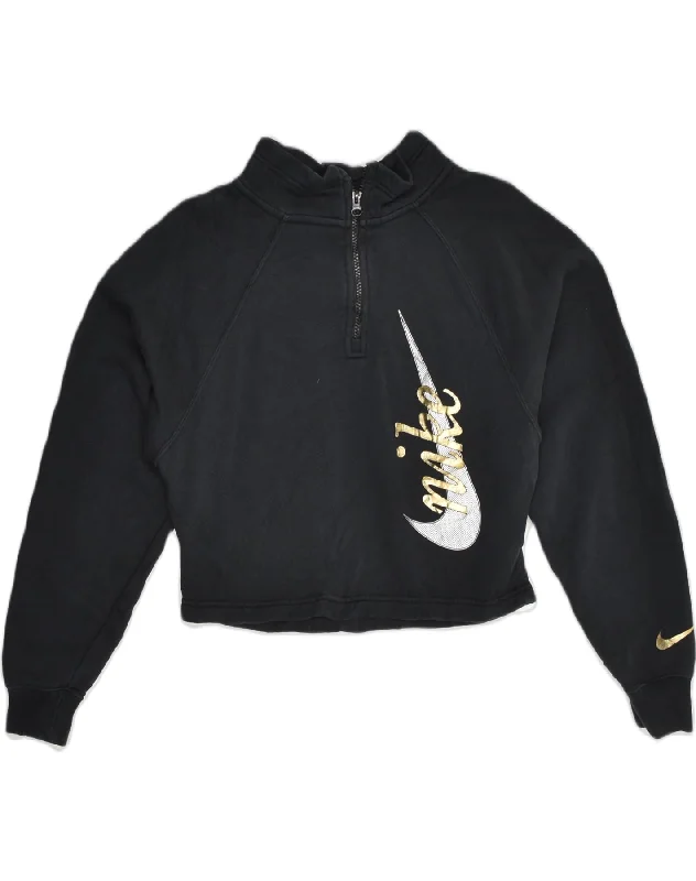 Savings Galore NIKE Womens Crop Graphic Sweatshirt Jumper UK 6 XS Black Cotton