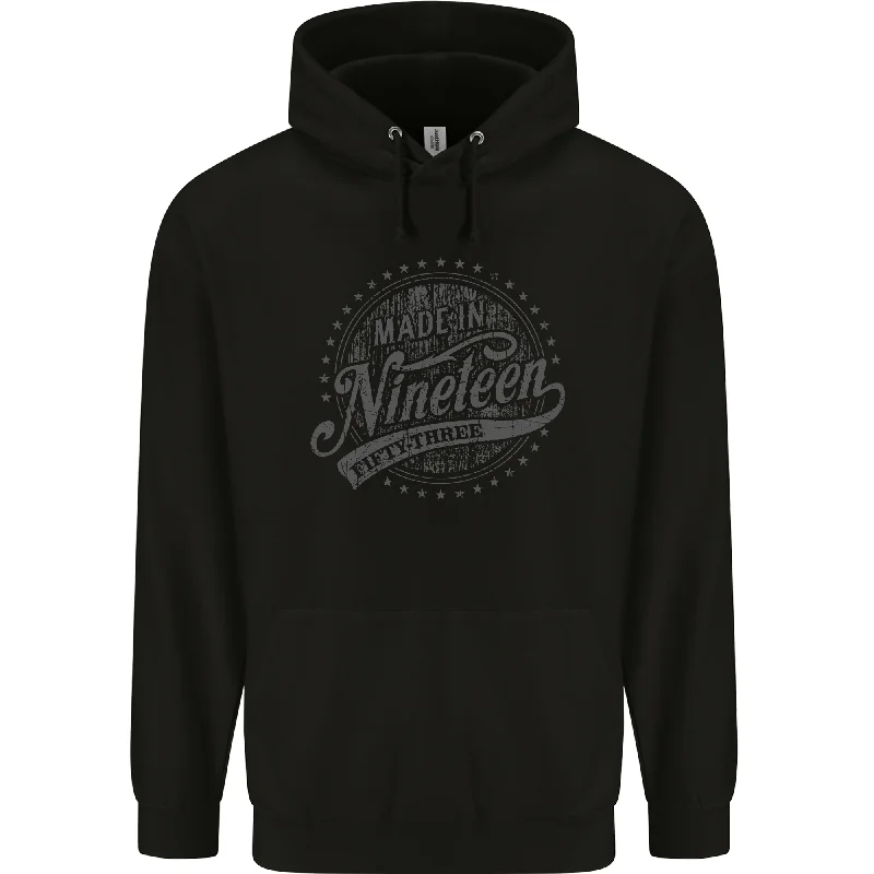 Stock Clearance Distressed 71st Birthday Made In 1953 Mens 80% Cotton Hoodie Black