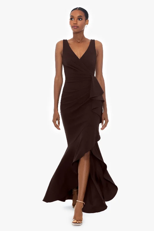 Epic Deals "Candace" Long V- Neck Hi Low Cascade Dress