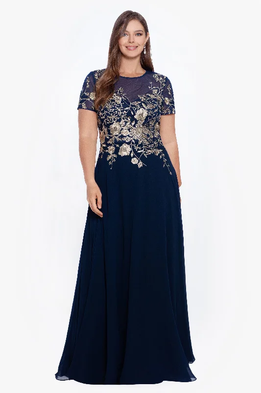 Super Deal Plus "Ivanna" Long Embroidered Mesh Cap Sleeve Dress