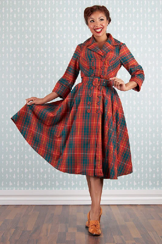Can't Be Beat Edrice-Fire Rust Plaid Coat Dress by Miss Candyfloss