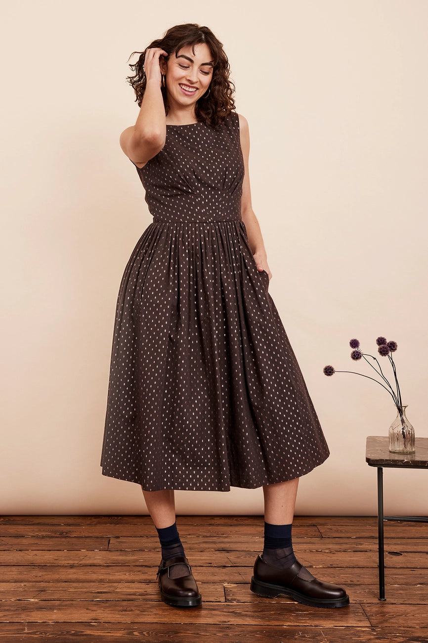 Deal Frenzy Chocolate Rosegold Lurex Dot Abigail Dress by Emily and Fin