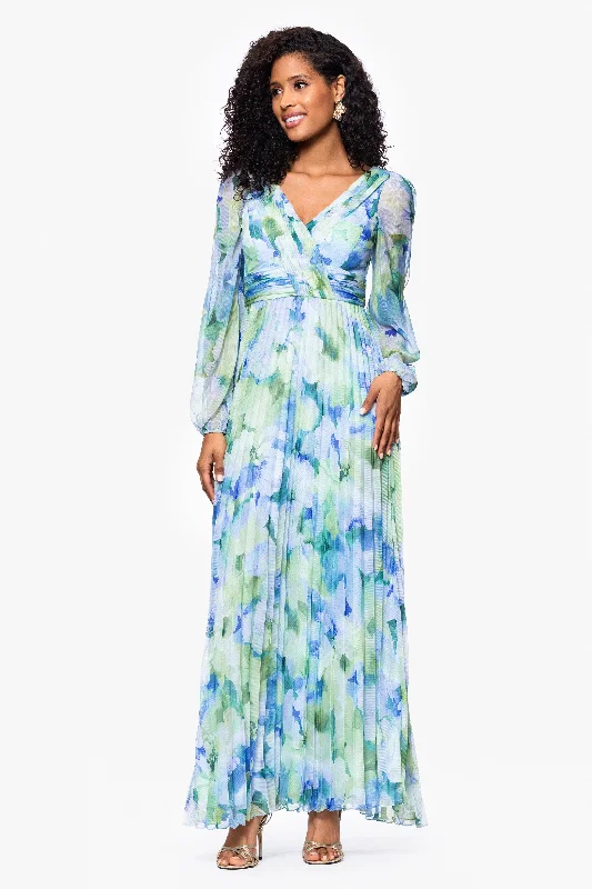 Factory Direct Sale "Dara" Long Sleeve Chiffon Print Floor Length Dress