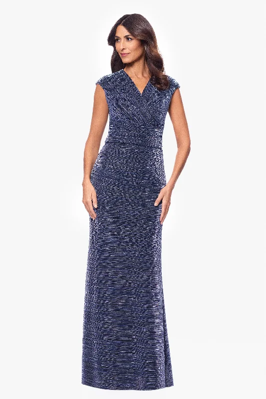 Special Savings Petite "Margaret" Long Metallic Crinkle V-Neck Dress