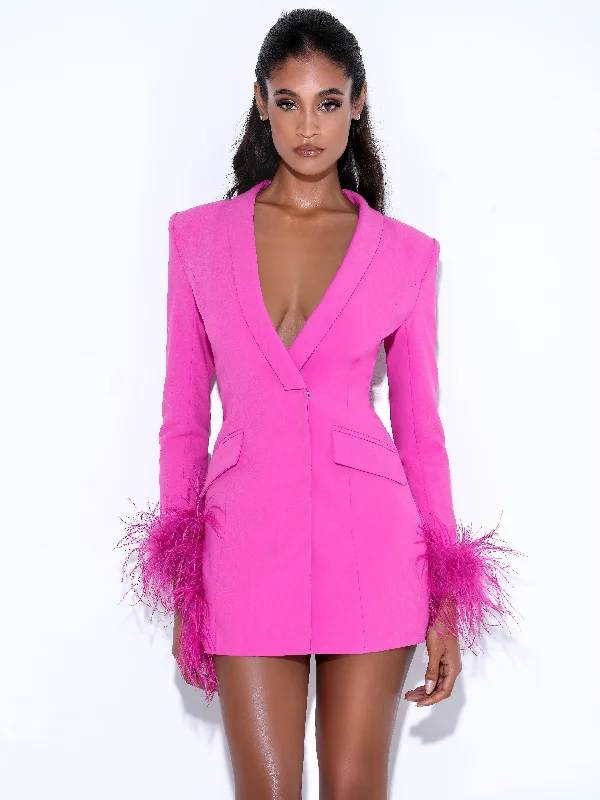 Online Specials Madeline Fuchsia Feather Trim Blazer Dress