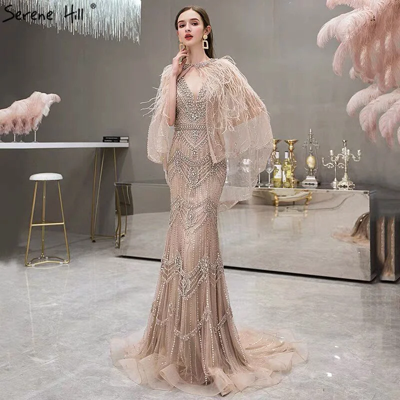 Deal of the Week Luxury Nude V-Neck Mermaid Evening Dresses 2024 Sleeveless Shawl Yarn Feathers Sexy Formal Dress Serene Hill LA70171 Deal of the Week Luxury Nude V-Neck Mermaid Evening Dresses 2024 Sleeveless Shawl Yarn Feathers Sexy Formal Dress Serene Hill LA70171