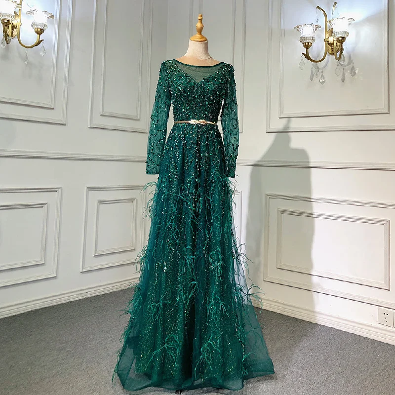 Flash Deals Serene Hill Grey Mermaid Elegant Evening Dresses Gowns 2024 Long Sleeves Luxury Feather Beading For Women Party LA70968 Flash Deals Serene Hill Grey Mermaid Elegant Evening Dresses Gowns 2024 Long Sleeves Luxury Feather Beading For Women Party LA70968