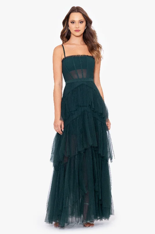Price Slash "Jasmine" Long Spaghetti Strap Mesh Corset Gown