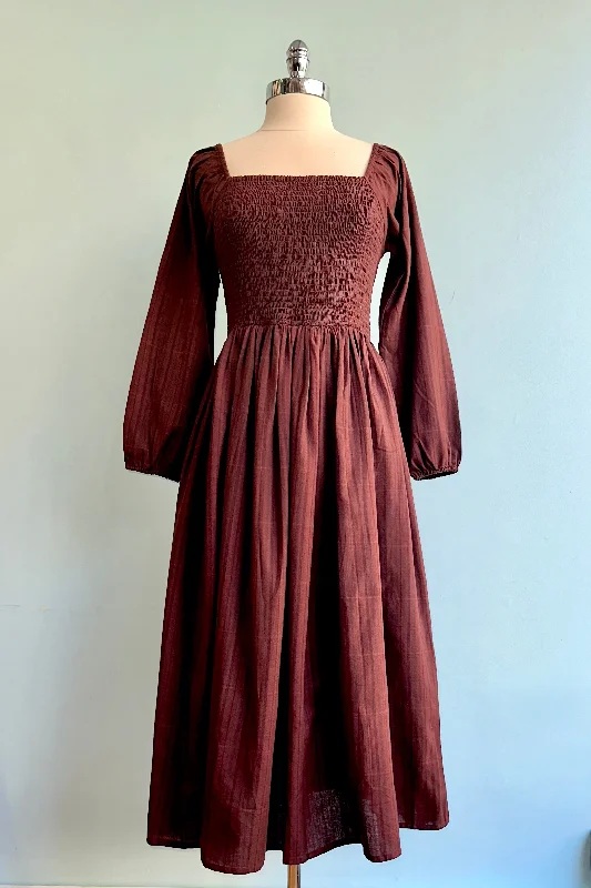 TIME-Limited Offer Maroon Plaid Smocked Midi Hailee Dress by Mata Traders
