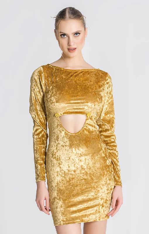 Year-End Clearance Gold Sunlight Cut-Out Dress