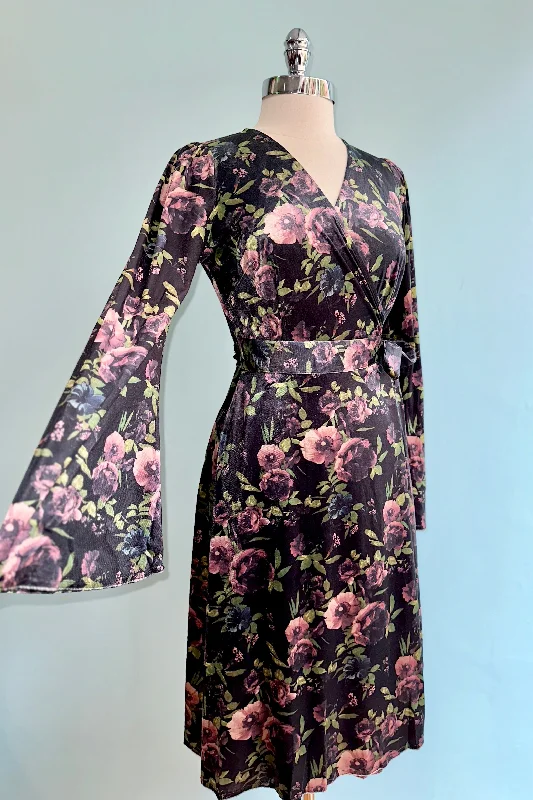Daily Deals Velvet Flora Bell Sleeve Wrap Dress by Voodoo Vixen