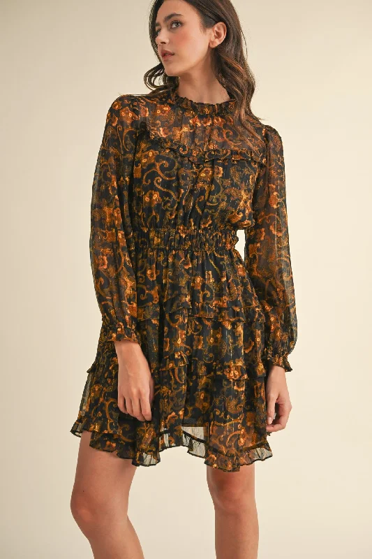 Blowout Sale Amber and Black Lurex Mini Dress