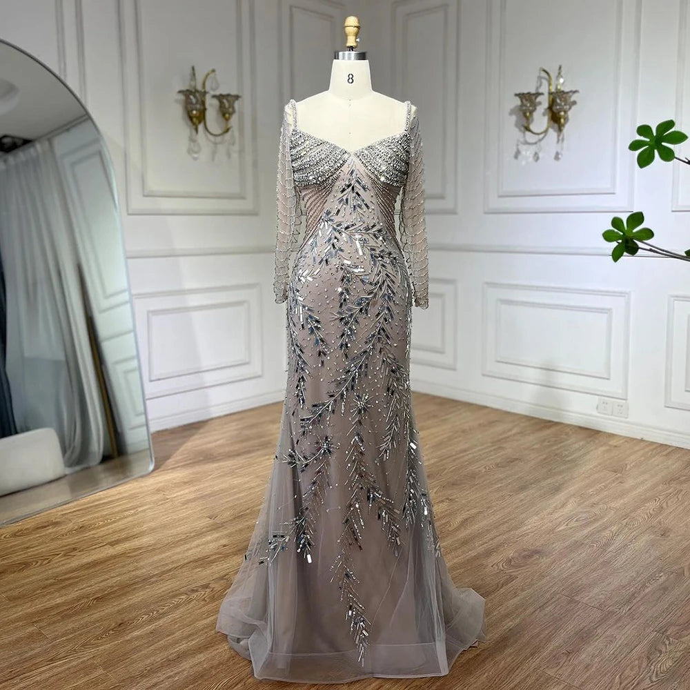 Doorbuster Deal Serene Hill Arabic Silver Nude Mermaid Luxury Beaded Elegant Dubai Evening Dresses Gowns for Woman Wedding Party 2024 LA72513