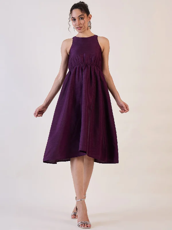 Limited Time Discount Purple Box Back Fit & Flare Dress