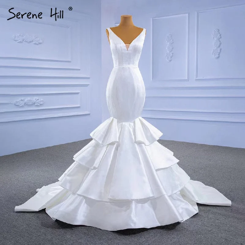 Big Discounts Serene Hill White Satin Mermaid Wedding Dresses 2024 Tiered Elegant Simple Sexy Bride Gowns HM67312 Custom Made Big Discounts Serene Hill White Satin Mermaid Wedding Dresses 2024 Tiered Elegant Simple Sexy Bride Gowns HM67312 Custom Made