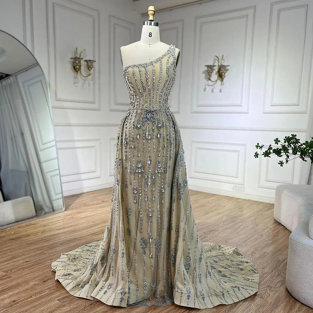 Bonus Savings Serene Hill Luxury Dubai Arabia Nude Beaded One Shoulder Mermaid Elegant Evening Dresses Gowns For Woman Wedding Party LA71538