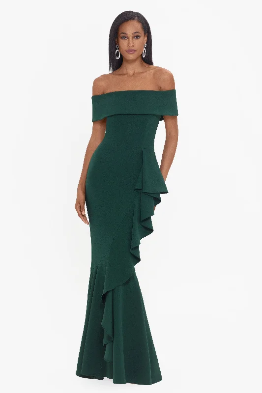 Discount Mania "Carina" Long Off the Shoulder Ruffle Dress