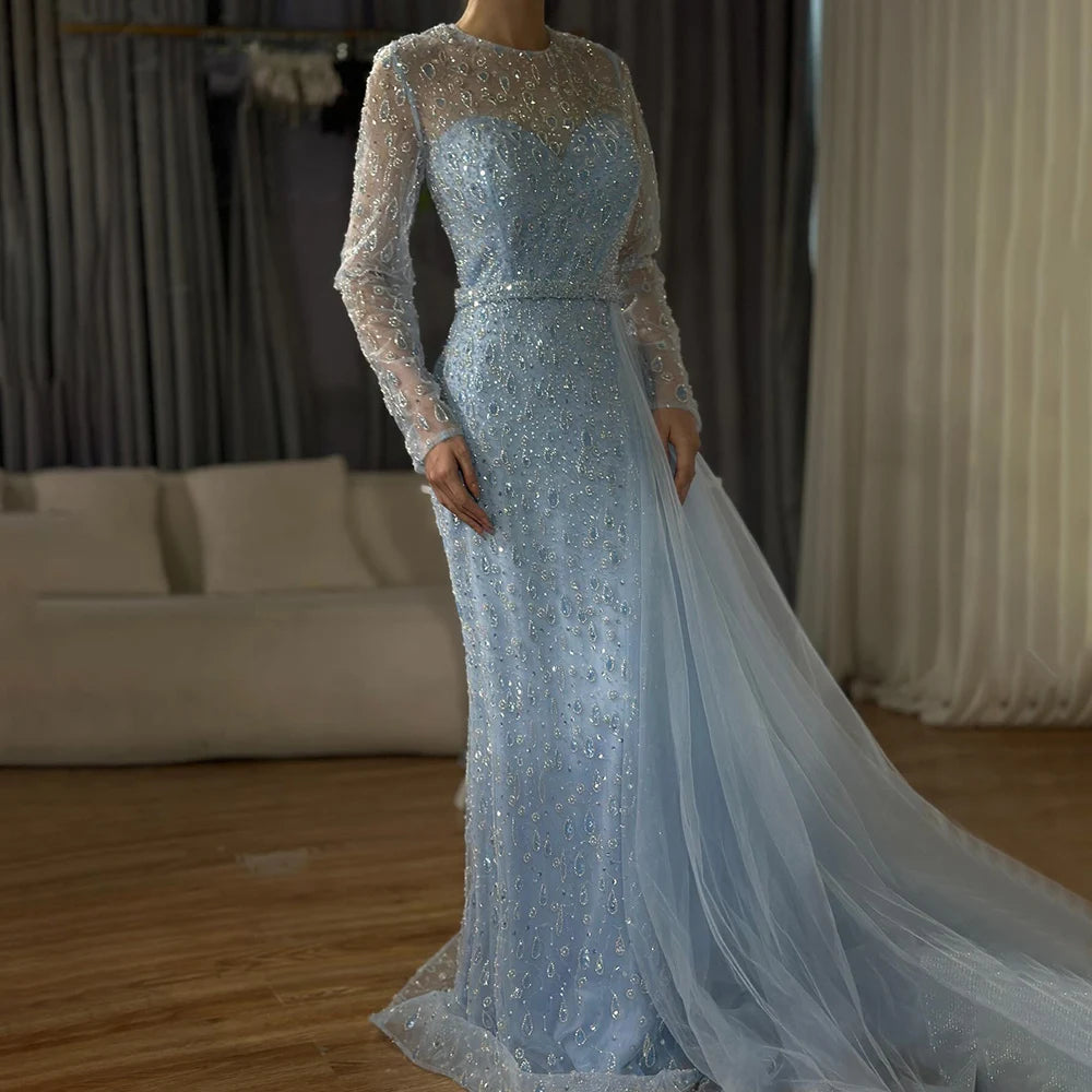 Extra Discounts Serene Hill 2024 Elegant Blue Saudi Arabic Evening Gown with Beaded Side Overskirt Dress for Formal Occasion LA72734 Extra Discounts Serene Hill 2024 Elegant Blue Saudi Arabic Evening Gown with Beaded Side Overskirt Dress for Formal Occasion LA72734