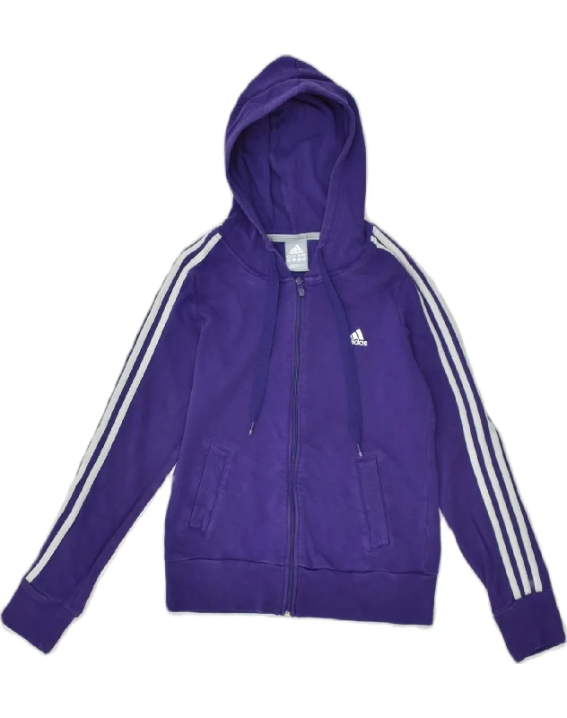 Loyalty Reward ADIDAS Womens Zip Hoodie Sweater UK 10 Small Blue Cotton
