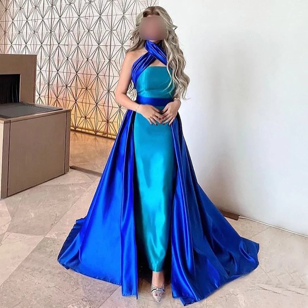 Deal Zone Serene Hill Arabic Blue Contrast Evening Dress with Overskirt Criss Cross Halter Women Wedding Party Dress 2024 LA72197 Deal Zone Serene Hill Arabic Blue Contrast Evening Dress with Overskirt Criss Cross Halter Women Wedding Party Dress 2024 LA72197