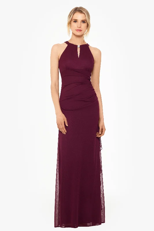 Deal Mania "Petra" Sheer Matte Jersey Key Hole Long Dress