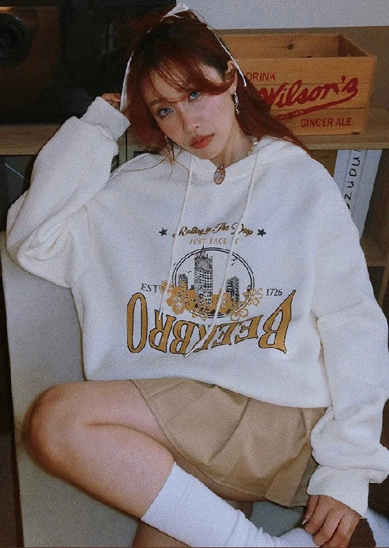 TIME-Limited Offer ORBREEB Graphic Letter Print Solid Color Long Sleeve Hoodie