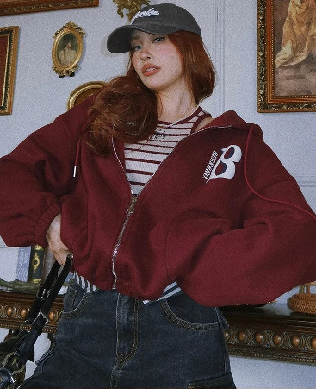 Savings Galore Britney Letter Print Solid Color Baggy Loose Long Sleeve Zip Up Hoodie