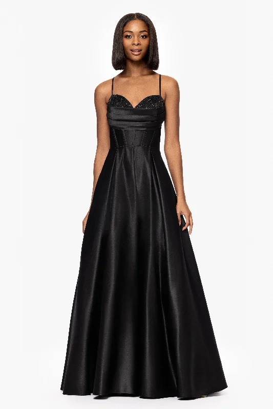 Price Buster "Leah" Satin Stone Cowl Neck Floor Length Gown