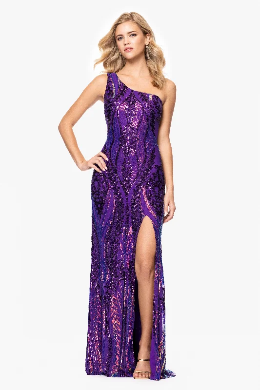 Unbeatable Prices "Terri" Long Placement Sequin One Shoulder Dress