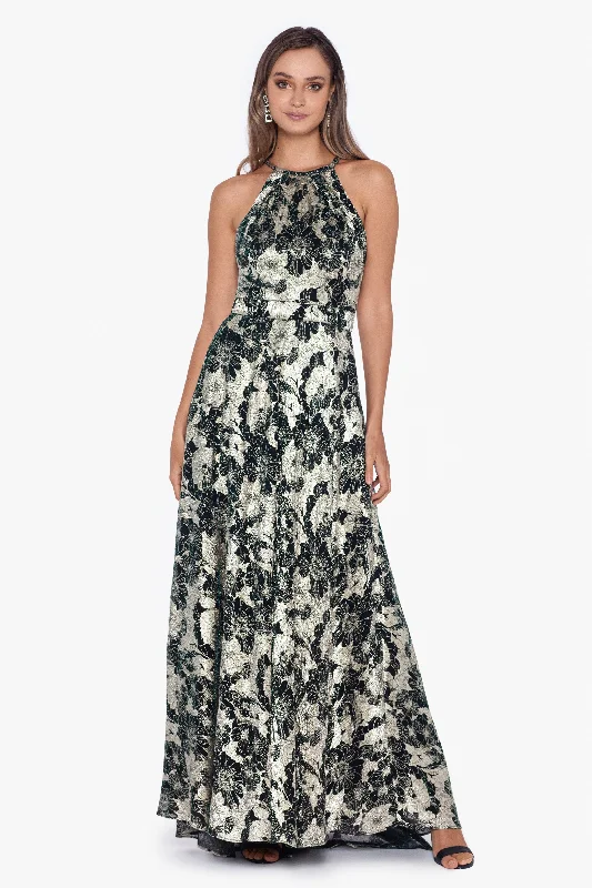 Crazy Deals "Layla" Long Halter Top Wrap Foil Print Dress