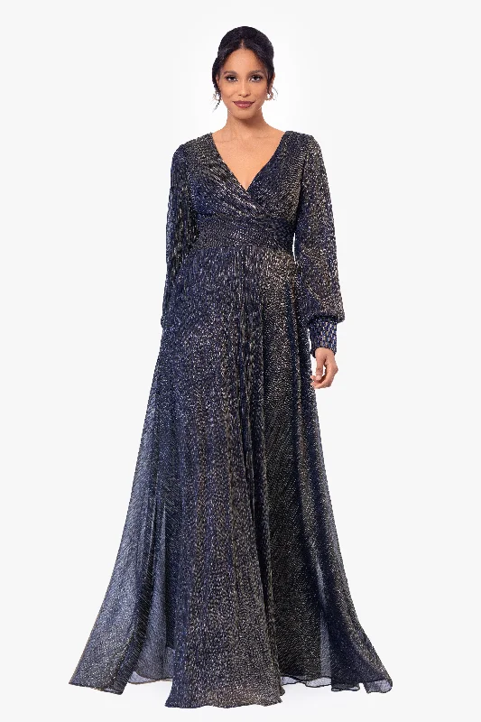 Discount Deals "Clarise" Long Sleeve Galaxy Pleated Foil Gown
