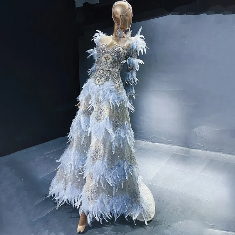 Must-Have Deals Serene Hill Blue Feathers Luxury Beaded A Line Long Sleeves Elegant Evening Dress 2024 For Women Formal Party Gown LA71816 Must-Have Deals Serene Hill Blue Feathers Luxury Beaded A Line Long Sleeves Elegant Evening Dress 2024 For Women Formal Party Gown LA71816