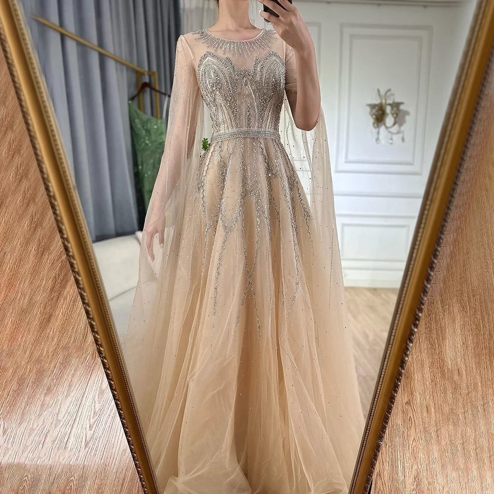 Today’s Deal Serene Hill 2024 Nude Blue Elegant A-Line Beaded Long Arabic Evening Dresses Gowns with Cape Sleeves for Formal Occasion LA72785 Today’s Deal Serene Hill 2024 Nude Blue Elegant A-Line Beaded Long Arabic Evening Dresses Gowns with Cape Sleeves for Formal Occasion LA72785