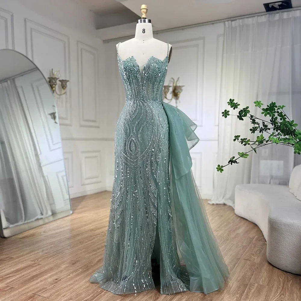 Reduced Prices Serene Hill Sky Blue Spaghetti Strap Luxury Evening Dresses Gowns 2024 Mermaid Beaded Elegant Overskirt For Women Party LA72378 Reduced Prices Serene Hill Sky Blue Spaghetti Strap Luxury Evening Dresses Gowns 2024 Mermaid Beaded Elegant Overskirt For Women Party LA72378