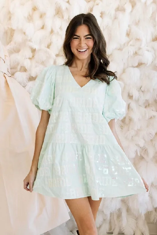 While Supplies Last Mint Bride All Over Poof Sleeve Dress