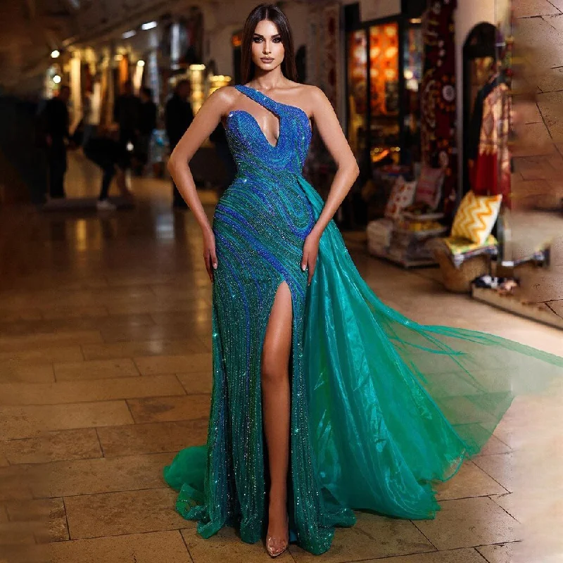 Deal Dash Serene Hill Blue Green Mermaid Sexy High Split One Shoulder Beaded Long Evening Dresses Gowns For Women Wedding Party LA72104 Deal Dash Serene Hill Blue Green Mermaid Sexy High Split One Shoulder Beaded Long Evening Dresses Gowns For Women Wedding Party LA72104