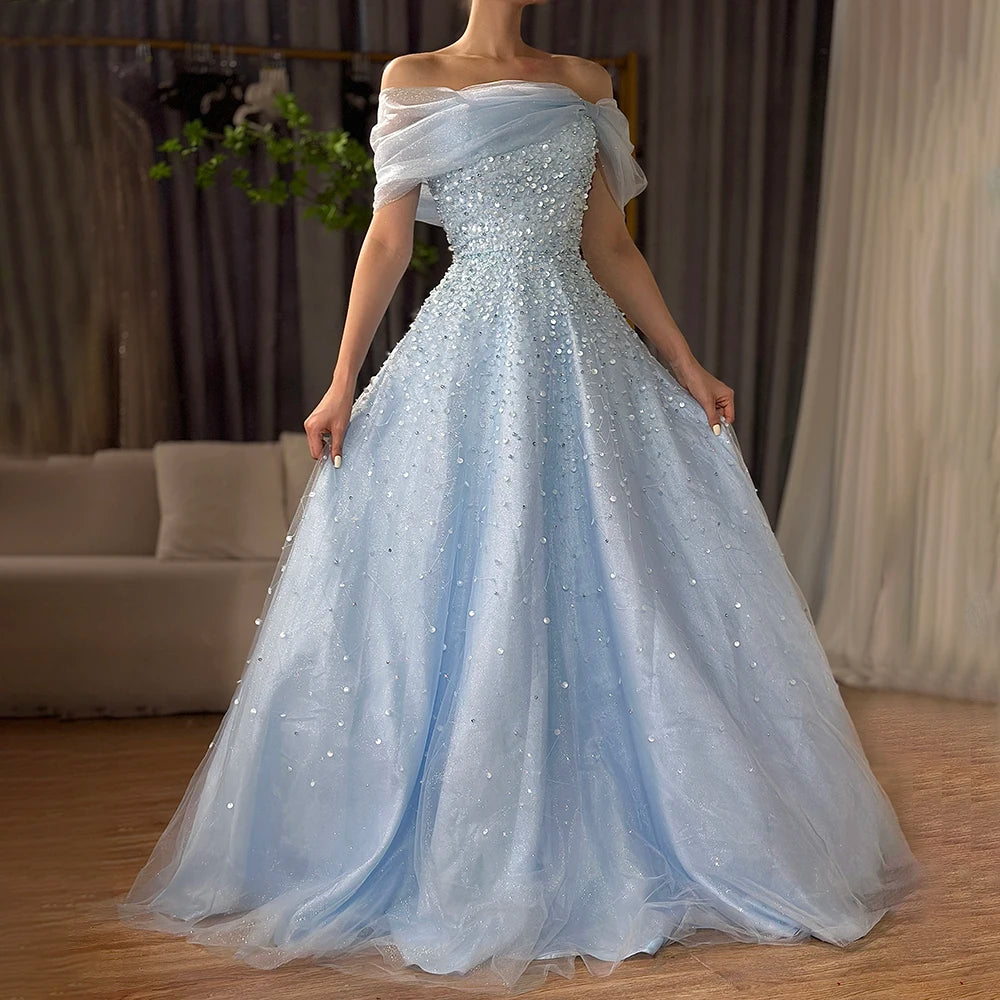 Big Savings Serene Hill 2024 Arabic Blue Off The Shoulder Beaded Elegant A-Line Long Evening Dresses Gowns for Formal Occasion LA72009A Big Savings Serene Hill 2024 Arabic Blue Off The Shoulder Beaded Elegant A-Line Long Evening Dresses Gowns for Formal Occasion LA72009A