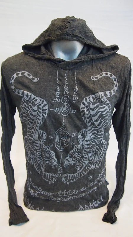 The Best Prices Sure Design Unisex Thai Tattoo Hoodie Silver on Black