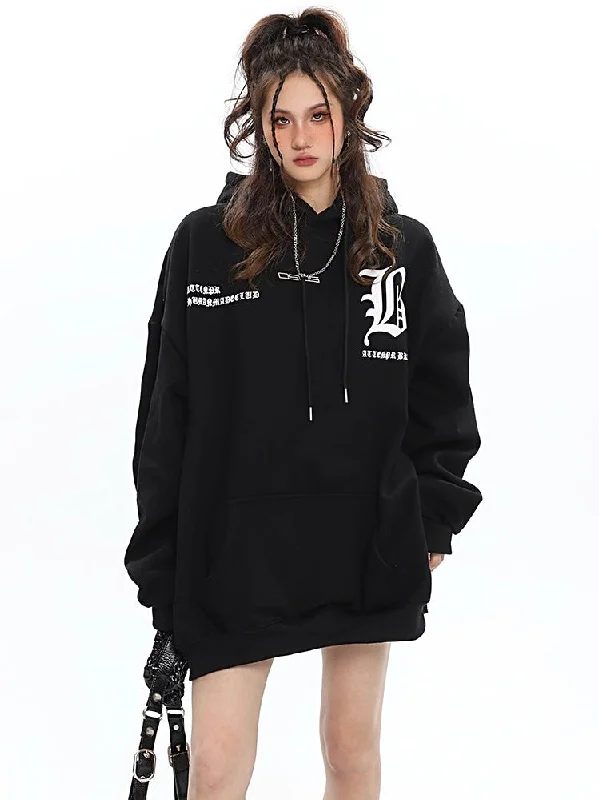 Online Specials Macie Graphic Letter Print Solid Color Long Sleeve Baggy Hoodie