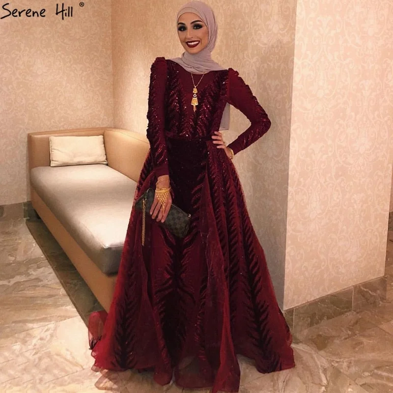 Extra Discounts Velvet Wine Red Evening Dresses Long Sleeves Luxury Design Beading Formal Dress 2024 Serene Hill Plus Size LA60903 Extra Discounts Velvet Wine Red Evening Dresses Long Sleeves Luxury Design Beading Formal Dress 2024 Serene Hill Plus Size LA60903
