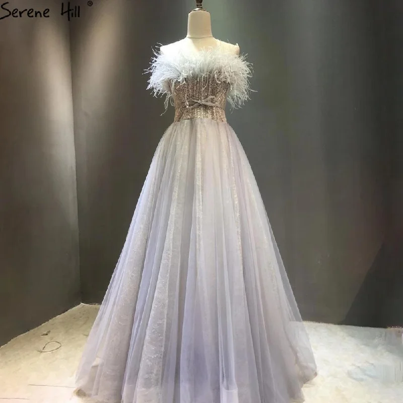 Extra Savings Serene Hill Grey A-Line Luxury Evening Dresses Gowns 2024 Beaded Feather Sexy For Women Wedding Party LA70803 Extra Savings Serene Hill Grey A-Line Luxury Evening Dresses Gowns 2024 Beaded Feather Sexy For Women Wedding Party LA70803