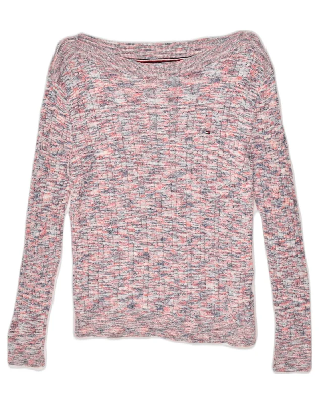 Stock Clearance TOMMY HILFIGER Womens Boat Neck Jumper Sweater UK 8 Small Pink Flecked