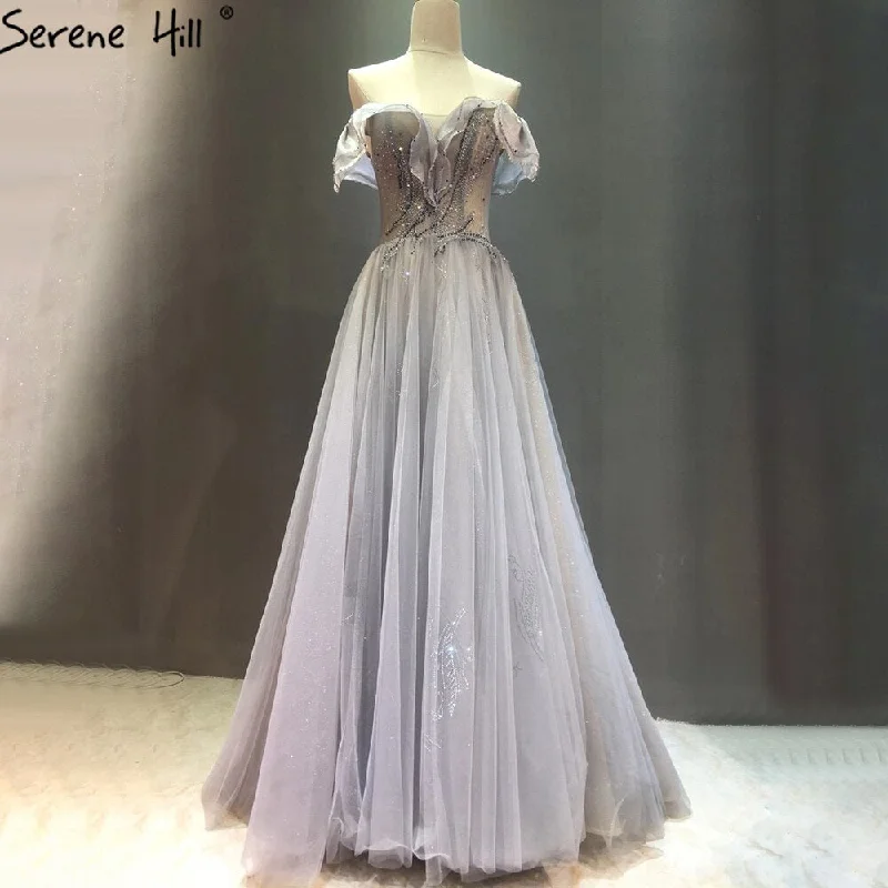 YEAR-End Sale Serene Hill Blue A-Line Sexy Evening Dresses Gowns 2024 Beading Sleeveless For Women Wedding Party LA71148