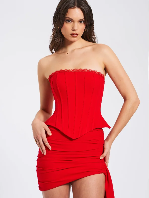 Discount Extravaganza Yamila Red Lace Trim Corset Top