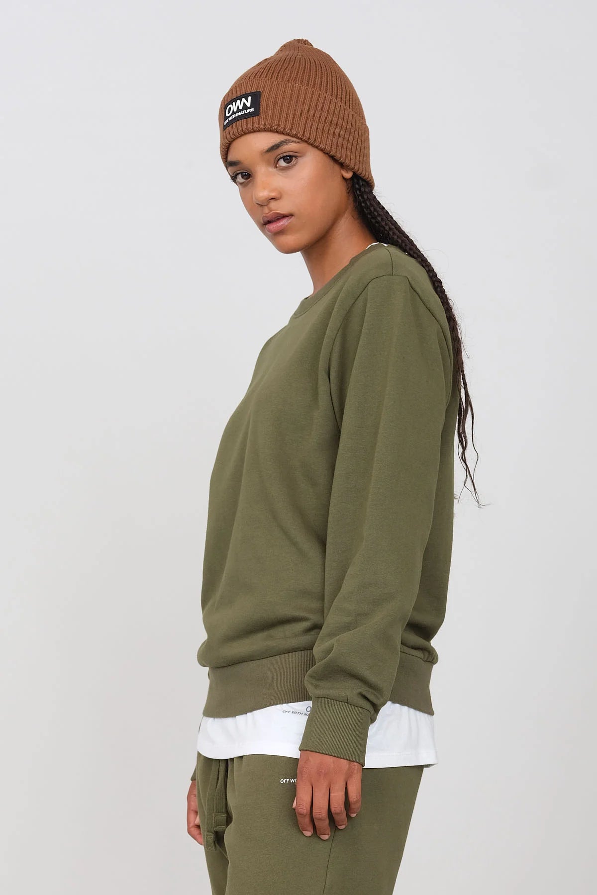 Fantastic Offers Women's Gauzed Crewneck Sweatshirt Military Green
